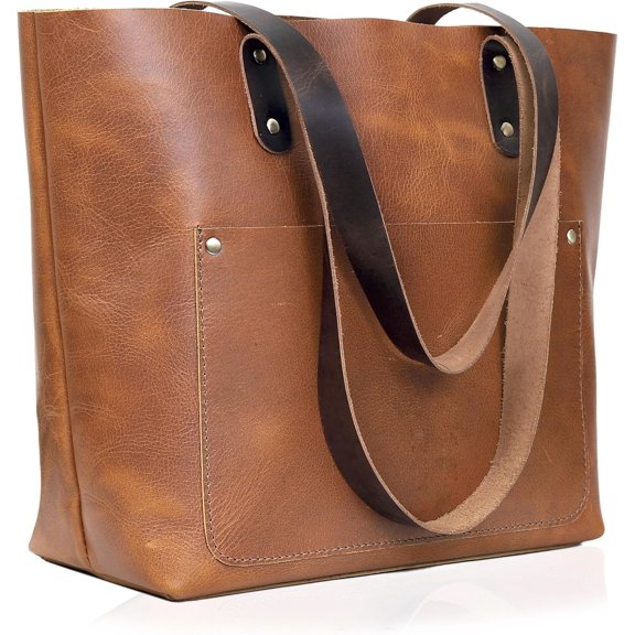 Genuine Tote Bag for Women - Large Handbag, Brown Purse, Stylish Work & Travel Tote Fits Laptop ( Light Brown)