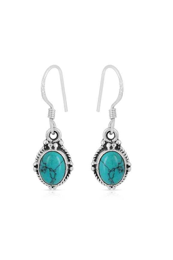 Genuine Turquoise Drop Earrings for Women Oval Blue Green Gemstone Dangling Earring 925 Sterling Silver Jewelry for Her Wife Mom