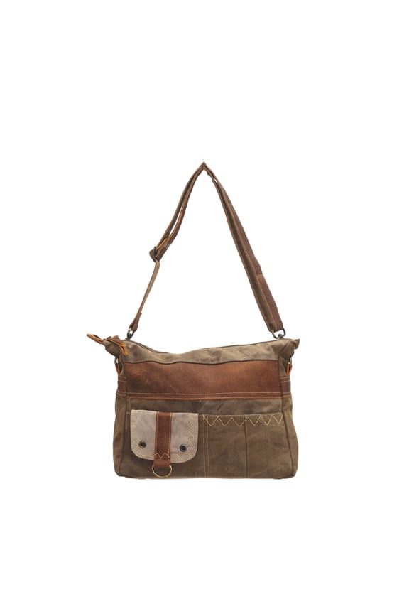 Genuine Upcycled Vintage Canvas Leather Trim Crossbody Bag