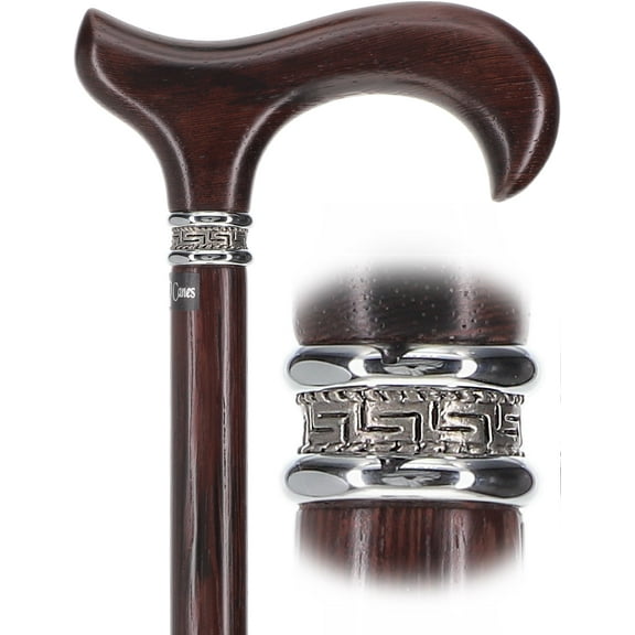 Textured Exotic Wedge Wood Walking Cane with Pewter Aztec-Style Collar Classic Derby Cane for Women and Canes for Men Elegant Walking Cane for Men and Women with 18mm Tip Installed