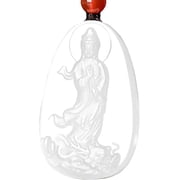 Genuine White Jade Dragon Kwan Yin Guan Yin Goddess of Mercy Buddha Necklace