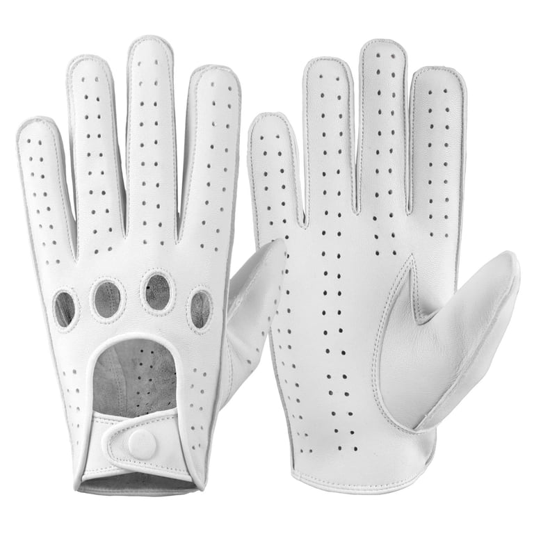 Genuine White Leather Driving Gloves for Men