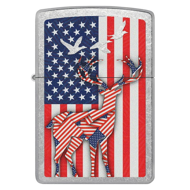 Genuine Zippo Windproof Lighter, Flag and Deer Theme.