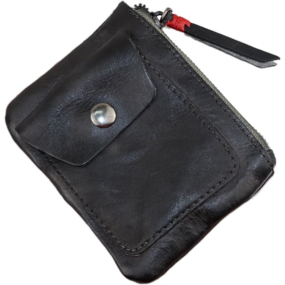 Genuine cowhide - Coin Purse for Men & Women - Leather Coin Pouch - Zipper Coin Purse Wallet - Leather Zipper Storage Bag - Coin Organizer (Black)
