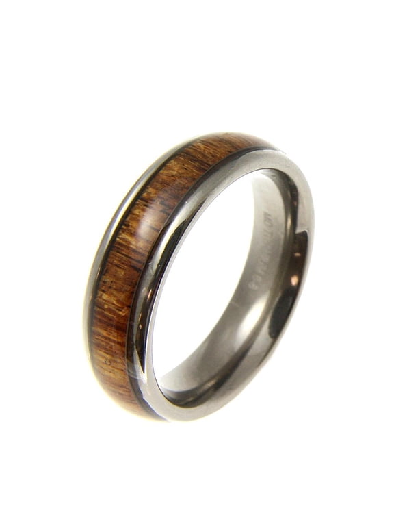 Genuine inlay Hawaiian koa wood band ring titanium comfort fit dome style 6mm size 5 to 13