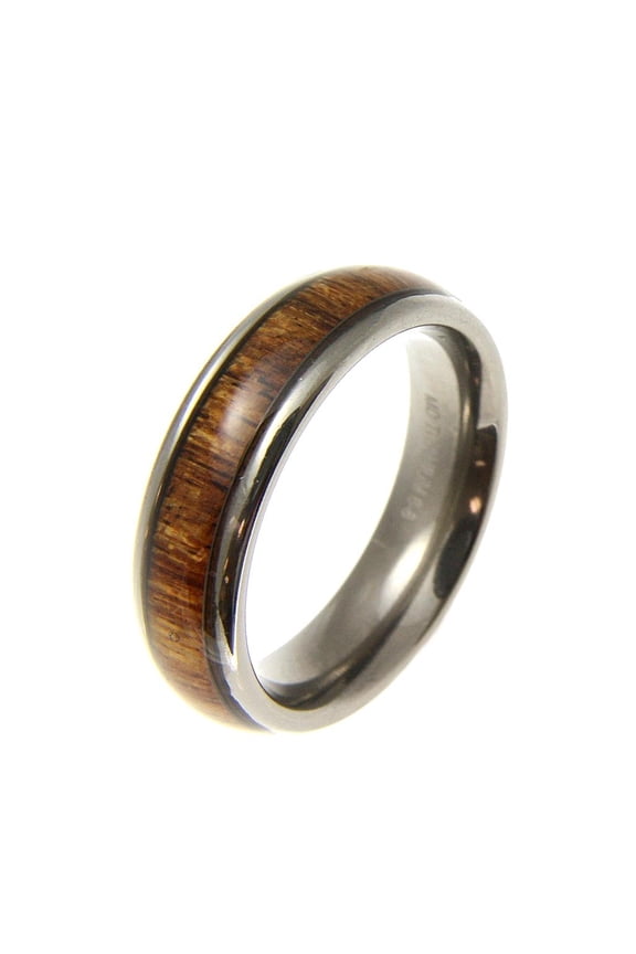 Genuine inlay Hawaiian koa wood band ring titanium comfort fit dome style 6mm size 5