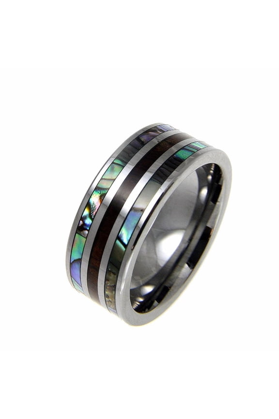 Genuine inlay Hawaiian koa wood band ring titanium comfort fit dome style 8mm size 9