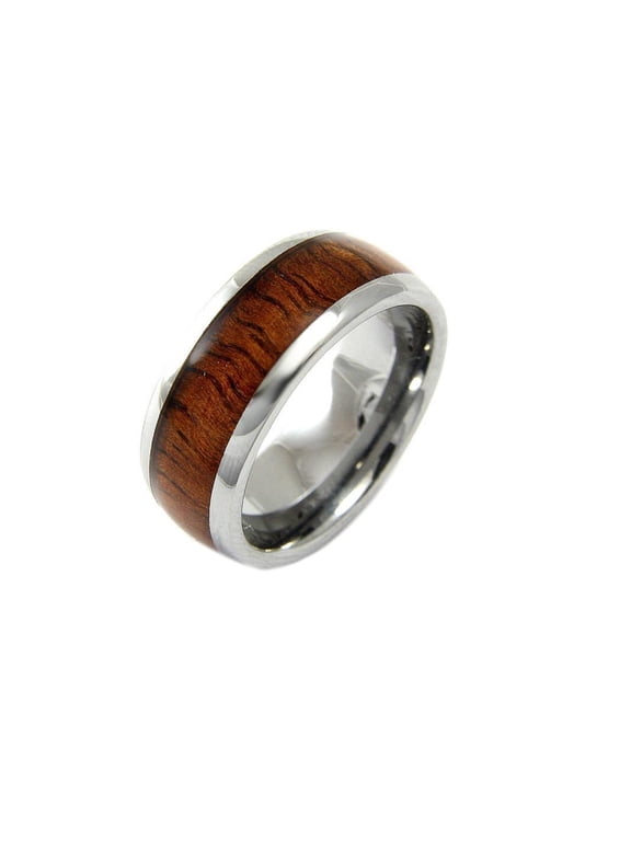 Genuine inlay Hawaiian koa wood band ring tungsten comfort fit 8mm size 5 -14