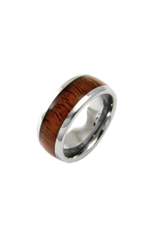 Genuine inlay Hawaiian koa wood band ring tungsten comfort fit 8mm size 5 -14