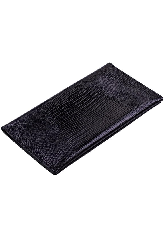 Genuine leather banknote wallet Travel black lizard (leather, durable stitching, folds in half, holds 4 cards, coin pocket, flat banknote compartment) A101