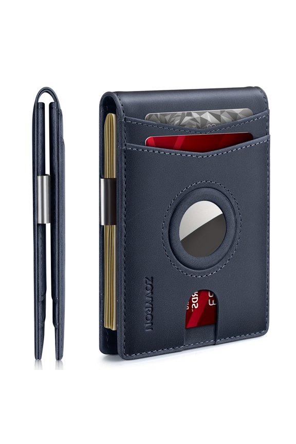 Genuine leather bi-fold wallet for business men,RFID shielded,anti-magnetic and anti-theft,multiple card slots,ID window,cash compartment,elegant gift box packaging.A practical gift for dad (A