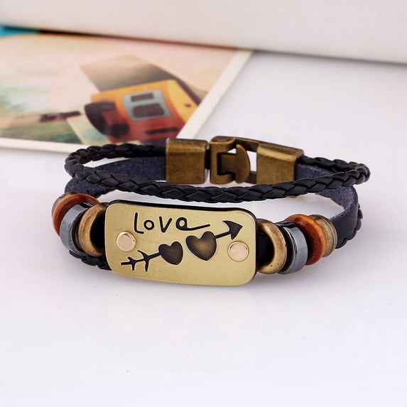 Genuine leather couple's bracelet, braided couple's bracelet, one arrow through the heart, Valentine's Day gift, leather bracelet
