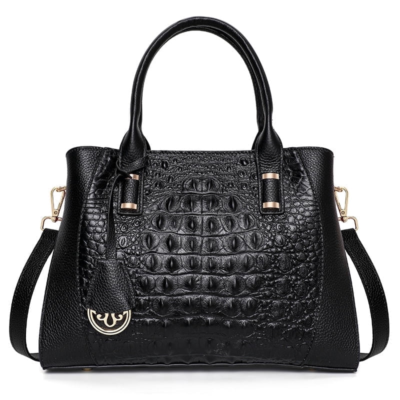 Genuine leather crocodile-patterned handbag detachable shoulder strap cross-body shoulder bag large capacity women's purse (blue)