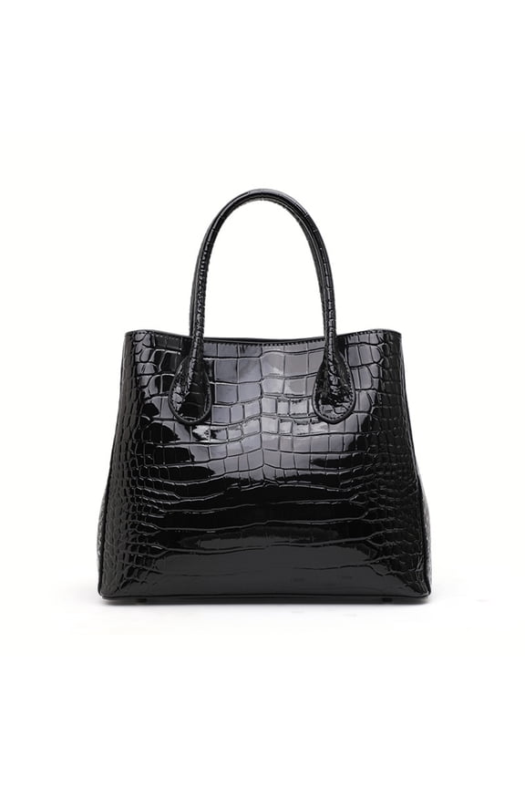 Genuine leather crocodile-patterned handbag with detachable shoulder strap, shiny on the surface, large capacity, high-end shopping bag/storage bag/purse