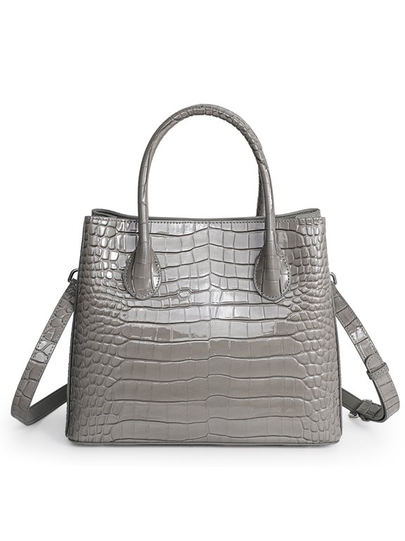 Genuine leather crocodile-patterned handbag with detachable shoulder strap, shiny on the surface, large capacity, high-end shopping bag/storage bag/purse