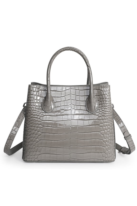 Genuine leather crocodile-patterned handbag with detachable shoulder strap, shiny on the surface, large capacity, high-end shopping bag/storage bag/purse