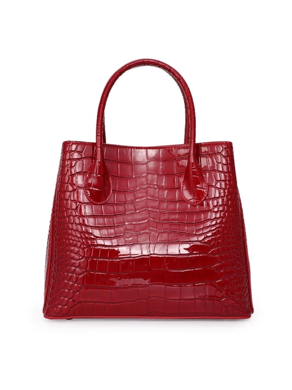 Genuine leather crocodile-patterned handbag with detachable shoulder strap, shiny on the surface, large capacity, high-end shopping bag/storage bag/purse