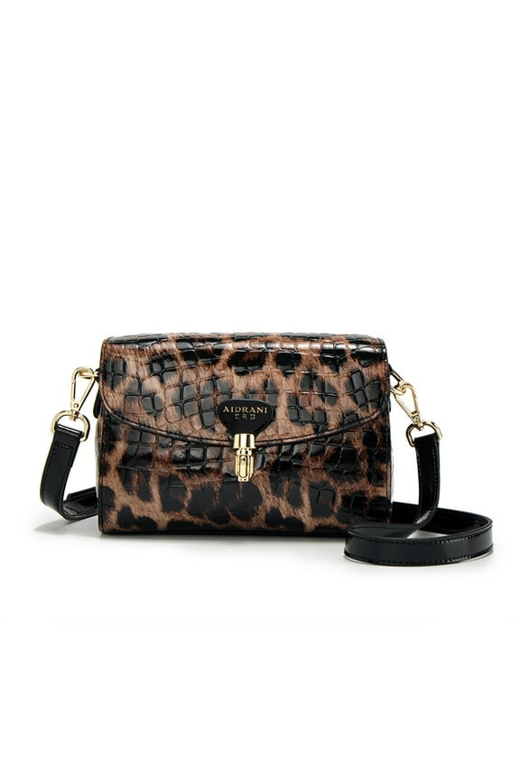 Genuine leather, crocodile print, leopard print, cross-body, shoulder bag, wallet, for women, detachable shoulder strap, mini bag