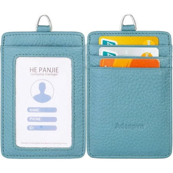 Genuine leather id badge holder with lanyard,soft leather ID Card Holder,Up to 20 colors and leather grains to choose,frommultiple card slots,vertical work name badge case