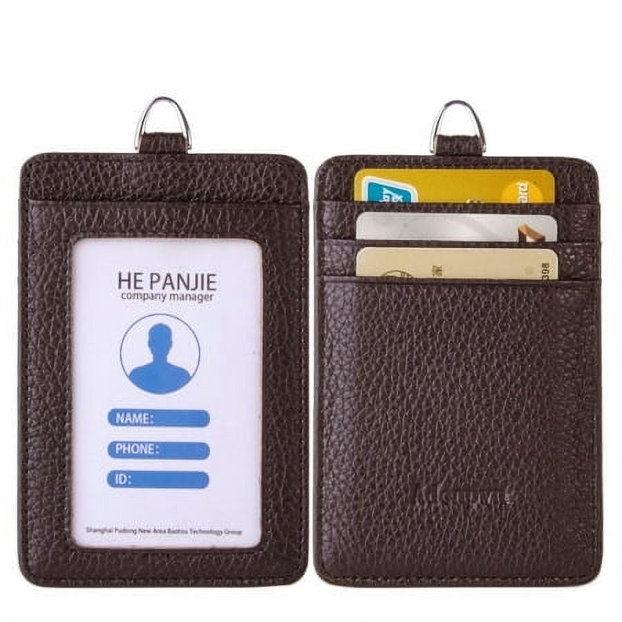 Genuine leather id badge holder with lanyard,soft leather ID Card Holder,Up to 20 colors and leather grains to choose,frommultiple card slots,vertical work name badge case