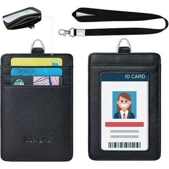 Genuine leather id badge holder with lanyard,soft leather ID Card Holder,Up to 20 colors and leather grains to choose,frommultiple card slots,vertical work name badge case