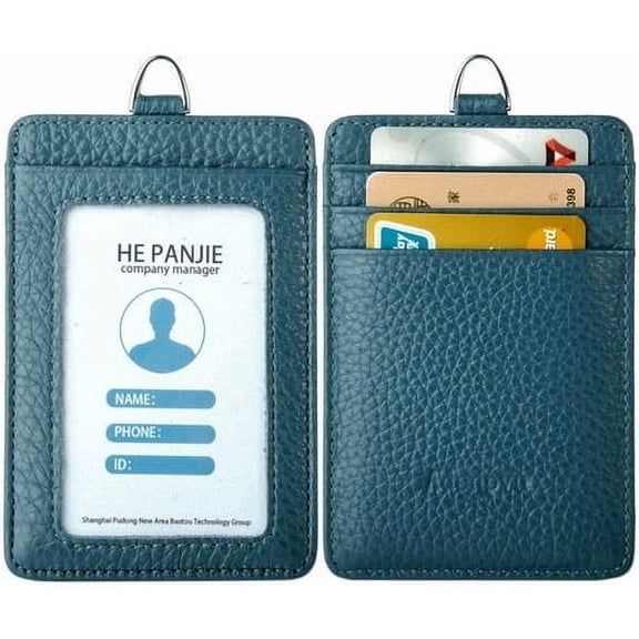 Genuine leather id badge holder with lanyard,soft leather ID Card Holder,Up to 20 colors and leather grains to choose,frommultiple card slots,vertical work name badge case