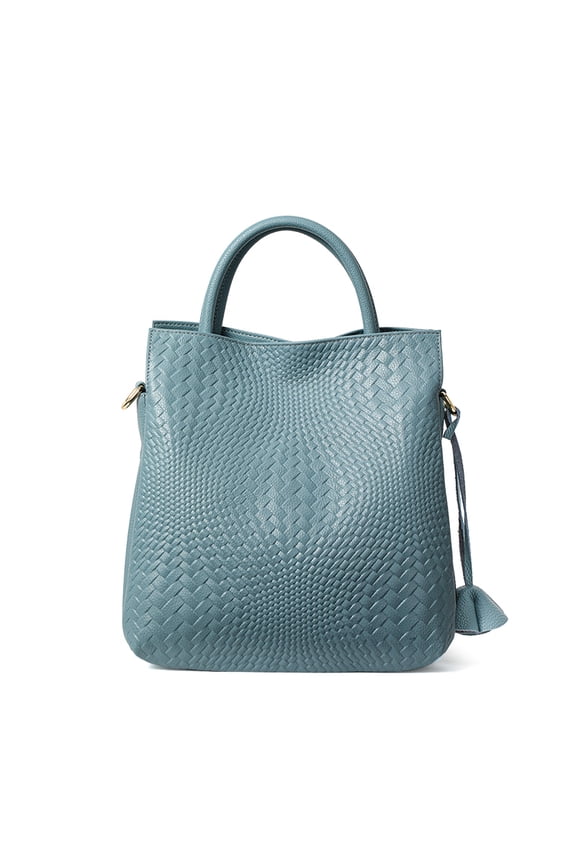 Genuine leather, large capacity, handbag with woven flower design on the armhole, detachable shoulder strap, wallet, storage bag