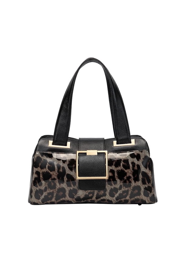 Genuine leather, leopard print, pillow-shaped handbag, wallet, women's, large capacity, detachable shoulder strap, storage bag