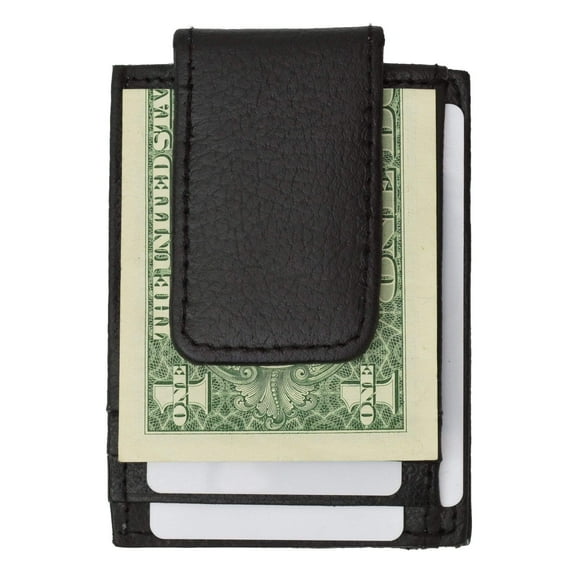 Genuine leather magnetic money clip with credit card and ID holder