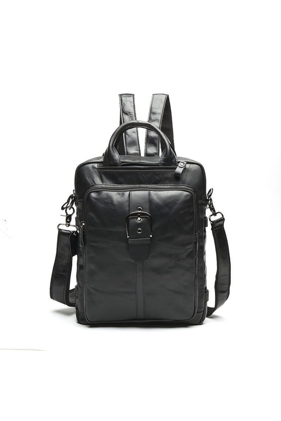 Genuine leather men's backpack,Black