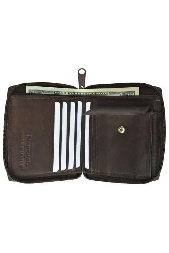 Genuine leather men's ziparound credit card coin wallet Brown color