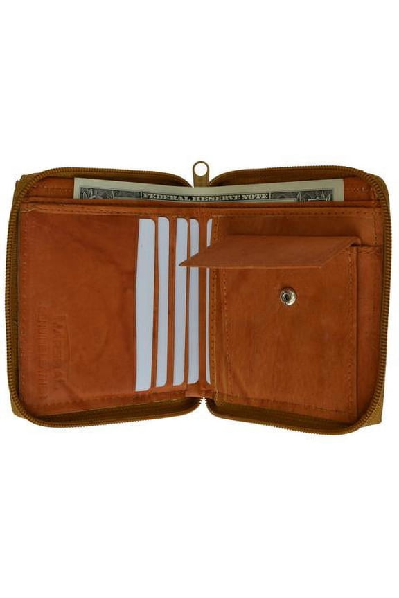 Genuine leather men's ziparound credit card coin wallet Tan color