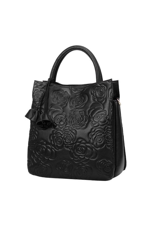 Genuine leather rose pattern flower handbag, large capacity cross-body bag, women's wallet, shopping bag, storage bag，purse