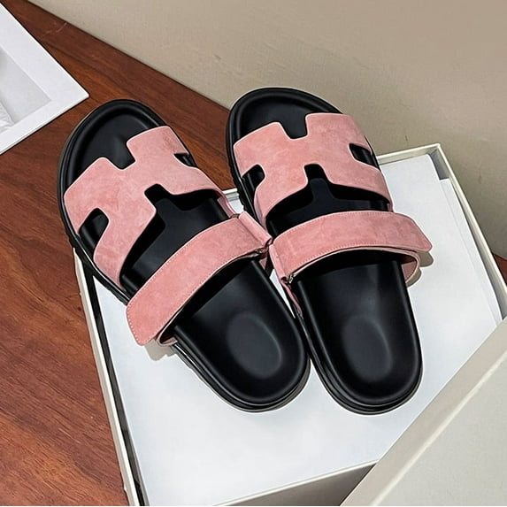 Genuine leather slippers for women wearing summer thick soled beach sandals