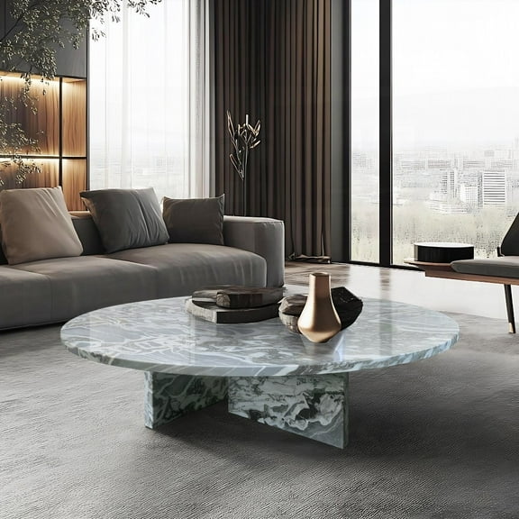 Genuine marble coffee table, Blue Gray, 90 cm height, unique veining.