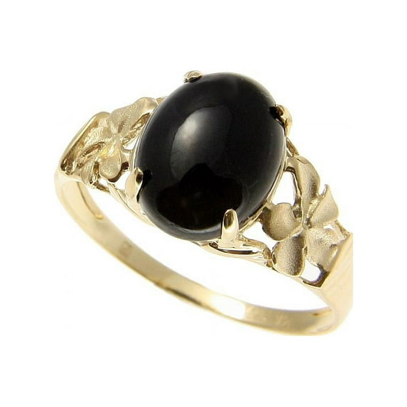 Genuine natural black coral ring Hawaiian plumeria flower solid 14k yellow gold size 6