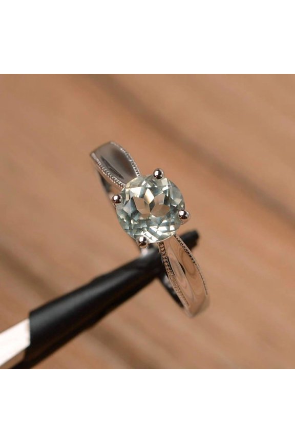 Genuine natural green amethyst ring engagement ring oval cut solid sterling silver ring green gemstone ring