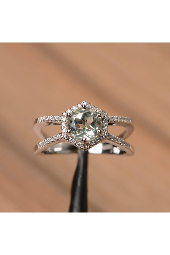 Genuine natural green amethyst ring engagement ring oval cut solid sterling silver ring green gemstone ring