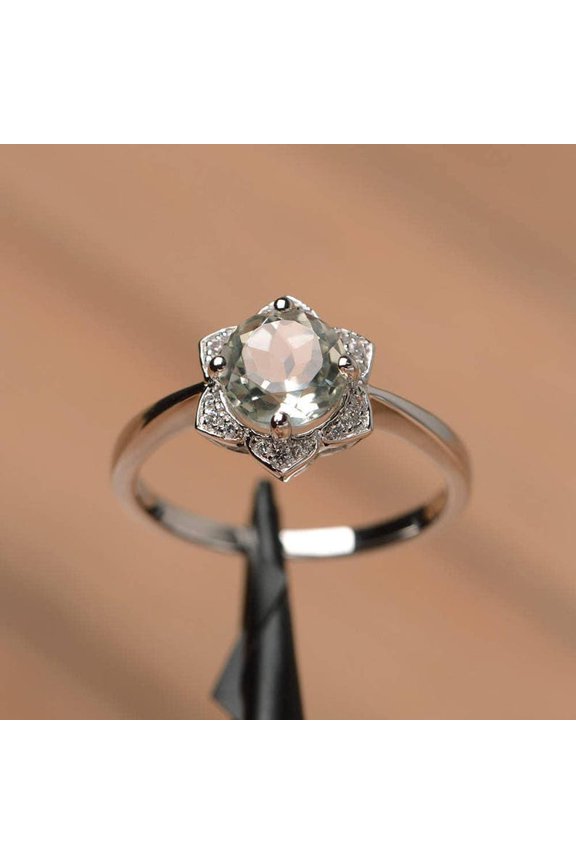 Genuine natural green amethyst ring engagement ring oval cut solid sterling silver ring green gemstone ring
