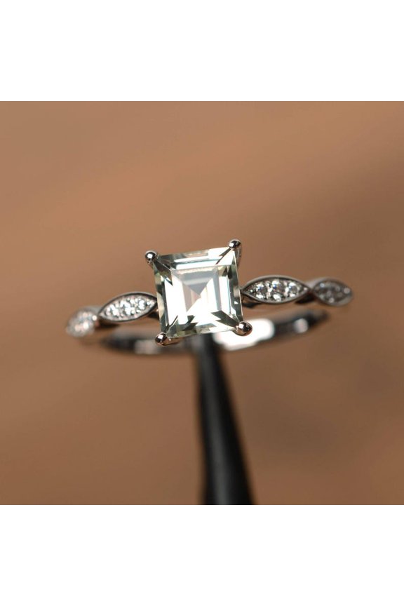 Genuine natural green amethyst ring engagement ring oval cut solid sterling silver ring green gemstone ring