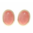 thumbnail image 1 of Genuine natural oval cabochon pink coral earrings omega backs 14k yellow gold, 1 of 3