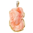 thumbnail image 1 of Genuine natural pink coral carved flower diamond pendant enhancer solid 14k gold, 1 of 7