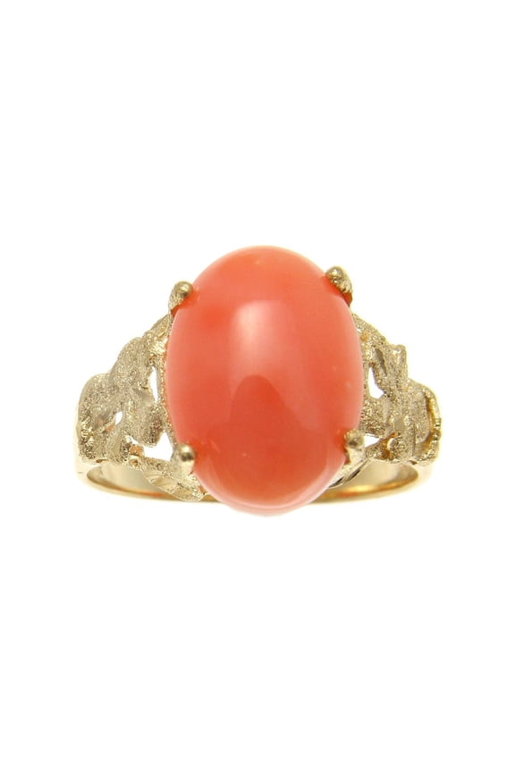 Genuine natural pink coral ring Hawaiian plumeria flower solid 14k yellow gold size 5 to 12