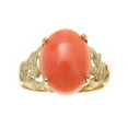thumbnail image 1 of Genuine natural pink coral ring Hawaiian plumeria flower solid 14k yellow gold size 8, 1 of 5
