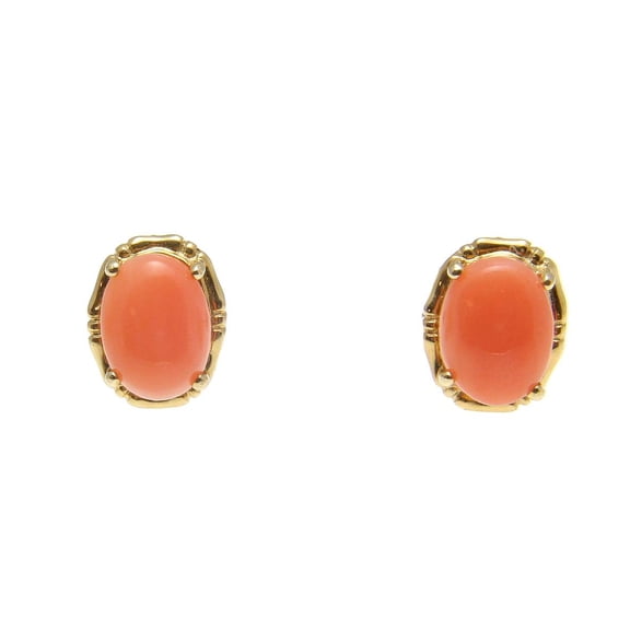 Genuine natural pink coral stud post earrings solid 14k yellow gold