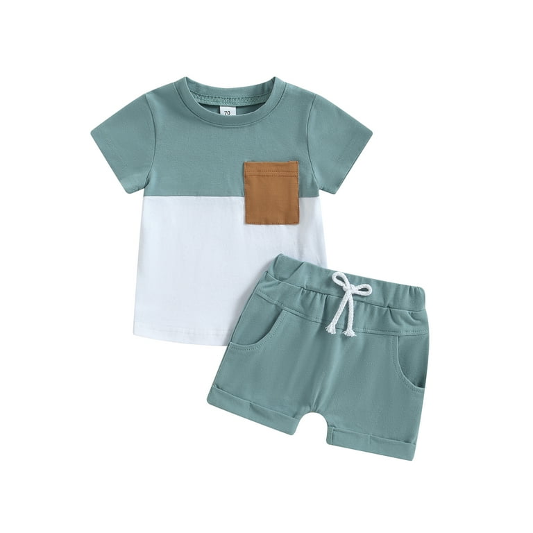 Genuiskids 2Pcs Toddler Boy Summer Outfits 3T 4T 5T Kids Clothes Set Short Sleeve Contrast Color T Shirt Tops Pocket Shorts Set 3 5T Walmart
