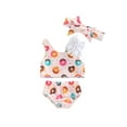 thumbnail image 1 of Genuiskids 3pcs Toddler Infant Baby Girls Swimwear Doughnut Print Asymmetric Strappy Tops Pantie Headband Swimsuit 6M-3T, 1 of 8