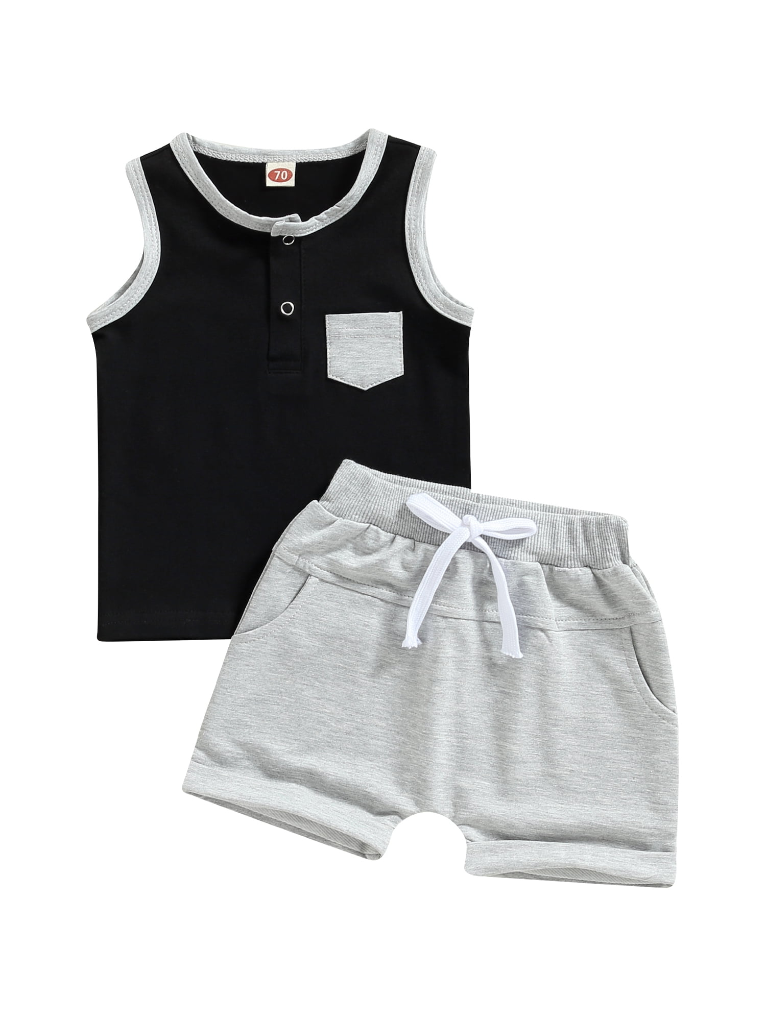Genuiskids Baby Boy Tank Top and Shorts Patchwork Vest Sleeveless T