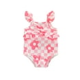 thumbnail image 1 of Genuiskids Baby Girl One Piece Swimsuits Floral Plaid Print Fly Sleeve Summer Jumpsuit Swimwear Beachwear Bikini Bathing Suit, 1 of 8