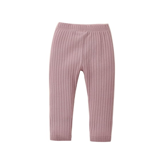 Genuiskids Baby Ribbed Leggings Elastic Waist Adjustable Solid Color Simple Spring Fall Winter Clothing for Infant Newborn Girl and Boy